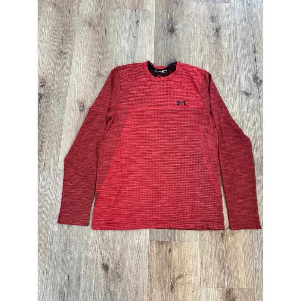Under Armour HeatGear Mens Medium Red Space Dye Long‎ Sleeve Fitted Shirt